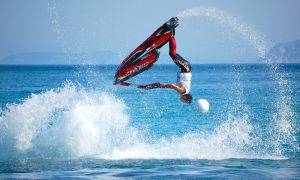 a picture of a freestyle jet ski driver in Golfo Aranci north-east Sardinia