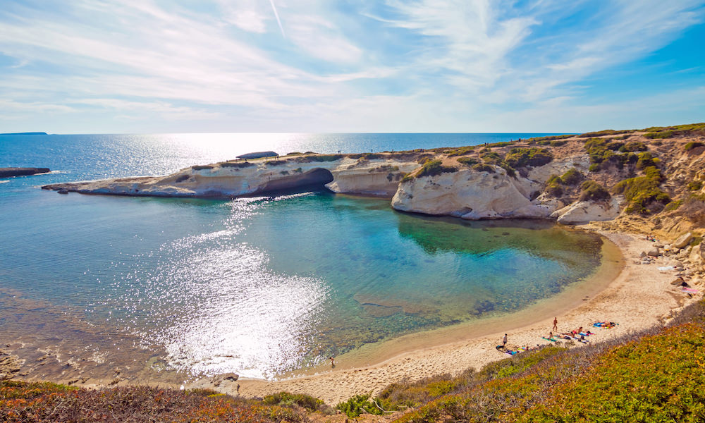 a picture of s'archittu beach in oristano, west sardinia, italy.