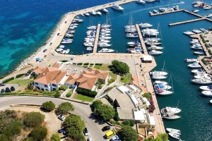 an aerial picture of hotel le sirene in marina di portisco sardinia italy