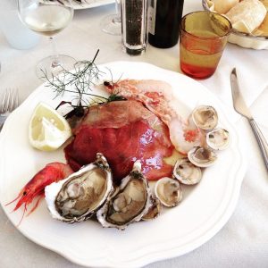 a picture of a plate of fresh seafood at Ristorante Gastronomia Belvedere in Abbiadori, Porto Cervo, Sardinia.
