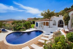 a picture of the sun terrace outdoor swimming pool at the White Villa in Porto Cervo, Costa Smeralda, north-east Sardinia, Italy.