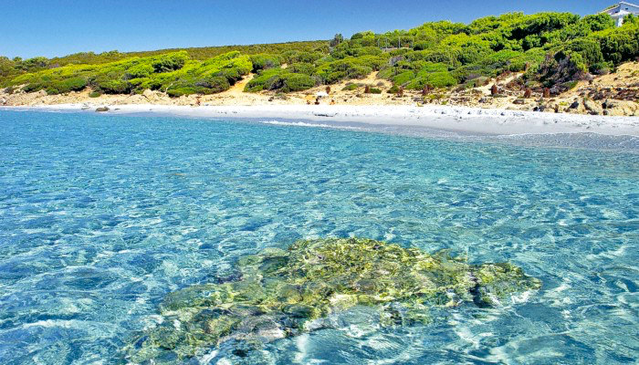 a picture of su portu de su trigu beach in sant'anna arresi sardinia