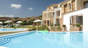 The 2 outdoor pools at Hotel Resort Spa Baia Caddinas.