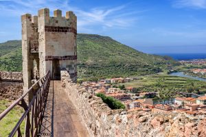 a picture of Bosa and the river Temo, seen from the walls of the medieval Malaspina Castle