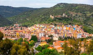 a picture of the village of bosa and malaspina castle in oristano west sardinia