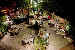 a picture of the outdoor terrace at Nascar, a restaurant in Santa Maria Navarrese, east Sardinia, Italy.