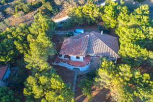 an aerial picture of Villa Eliana sul Mare 
, a holiday villa near the beach in Porto Pino, south Sardinia.