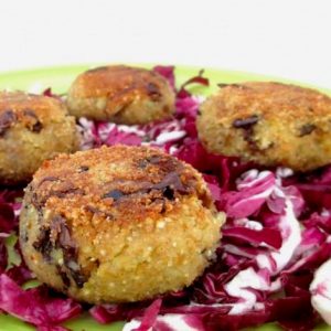 a picture of Quinoa meatballs, radicchio and cauliflower