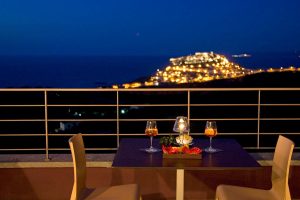 a picture of the terrace with views at L'Incantu, a restaurant in Castelsardo, north Sardinia, Italy.