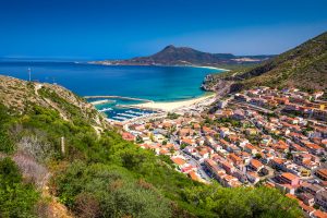 a picture of the seaside village of Buggerru in south-west Sardinia, Italy.