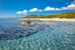 a picture of Spiaggia di Berchida, a long stretch of sand near Orosei in east Sardinia, Italy.