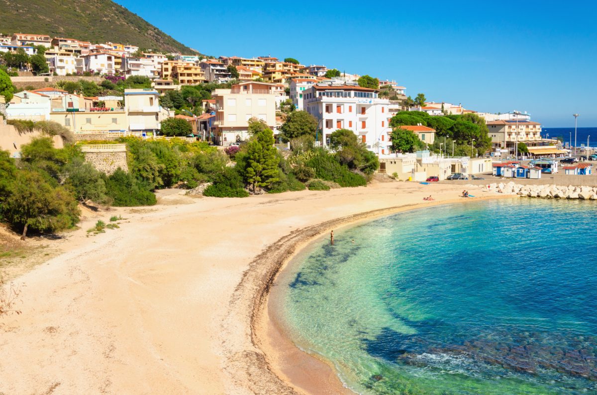 a picture of a sandy beach in Cala Gonone, Golfo di Orosei, Sardinia, Italy