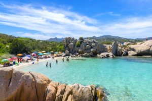 a picture of Spiaggia delle Vacche, also known as Cow Beach, a small beach near Porto San Paolo and San Teodoro, in north-east Sardinia, Italy.