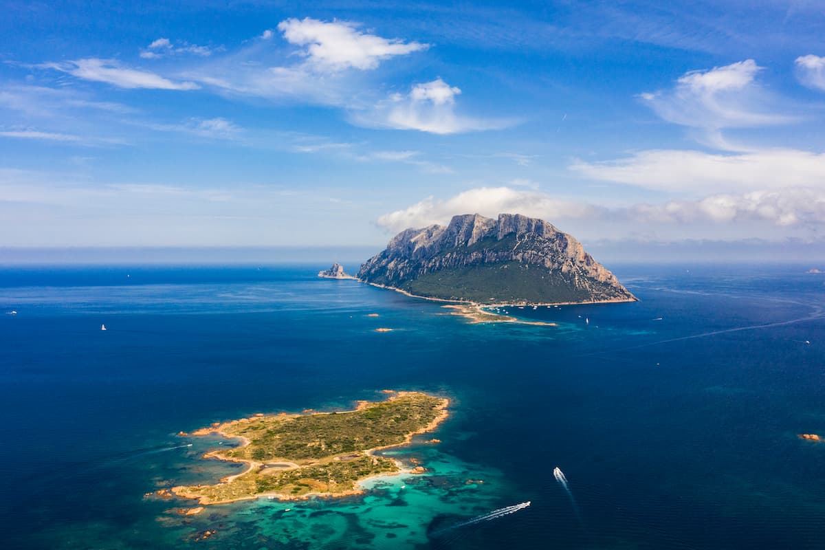 Isola Tavolara, an island that can be seen from the coast of Olbia, north-east Sardinia, Italy.