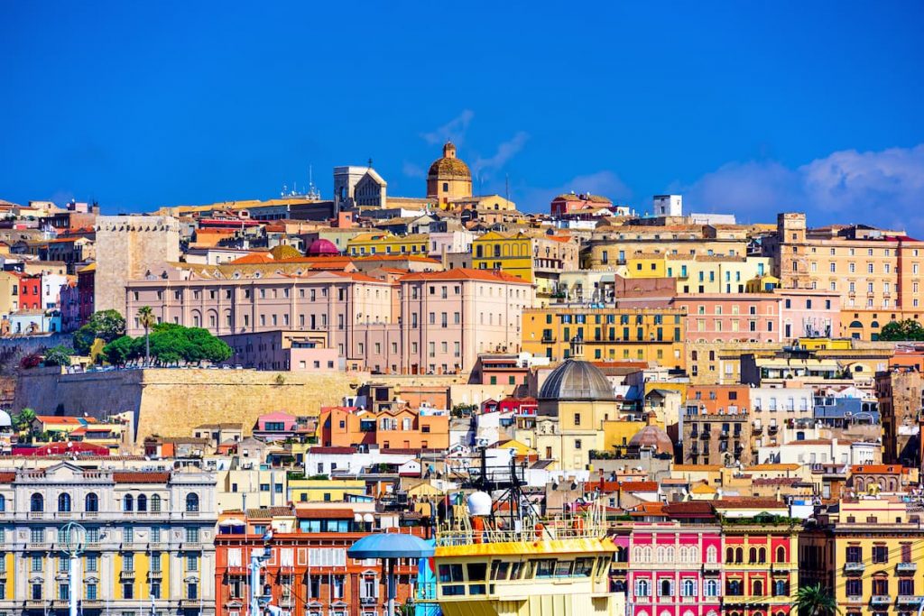 the beautiful ancient skyline of Cagliari, in south Sardinia, Italy.