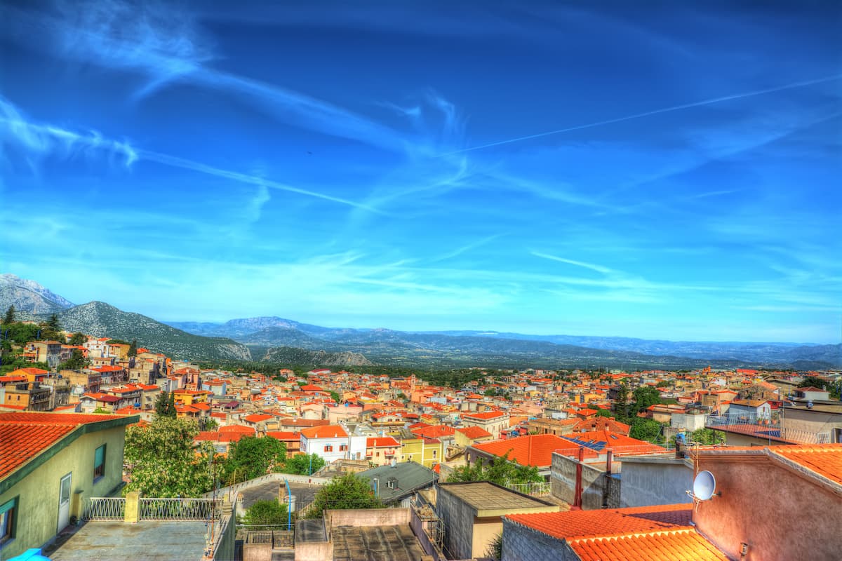 panoramic view of Dorgali, province of Nouro, east Sardinia, Italy