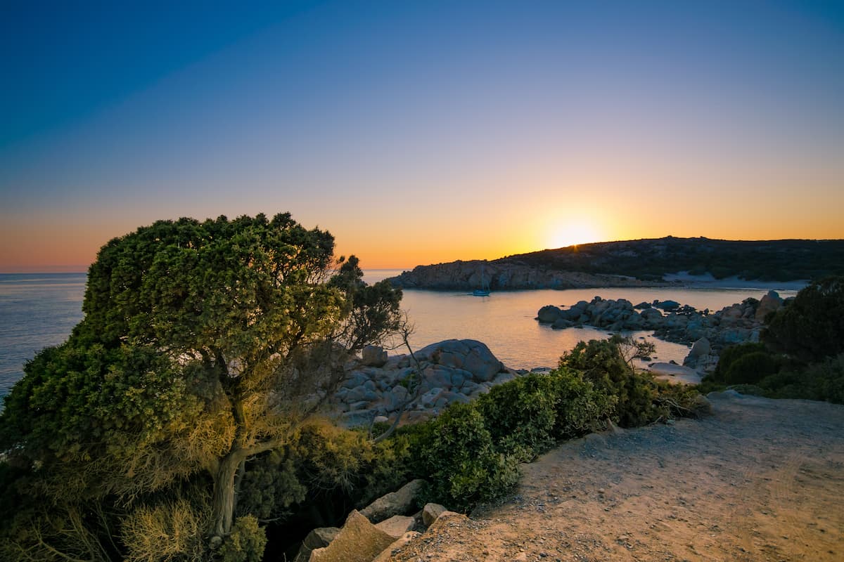 a beautiful sunrise near a beach in Chia, south Sardinia, Italy.