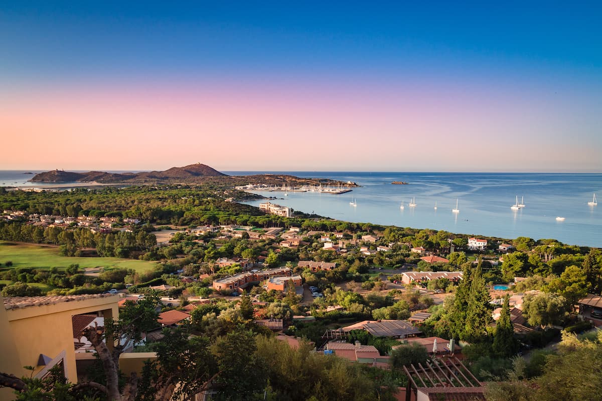 a sweeping view of Villasimius, in south-east Sardinia, Italy.