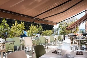 the outside terrace at Luigi Pomata, a top restaurant in Cagliari south Sardinia