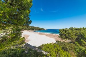The beach of Spiaggia Cala Granu, on the Emerald Coast, in north-east Sardinia, Italy.