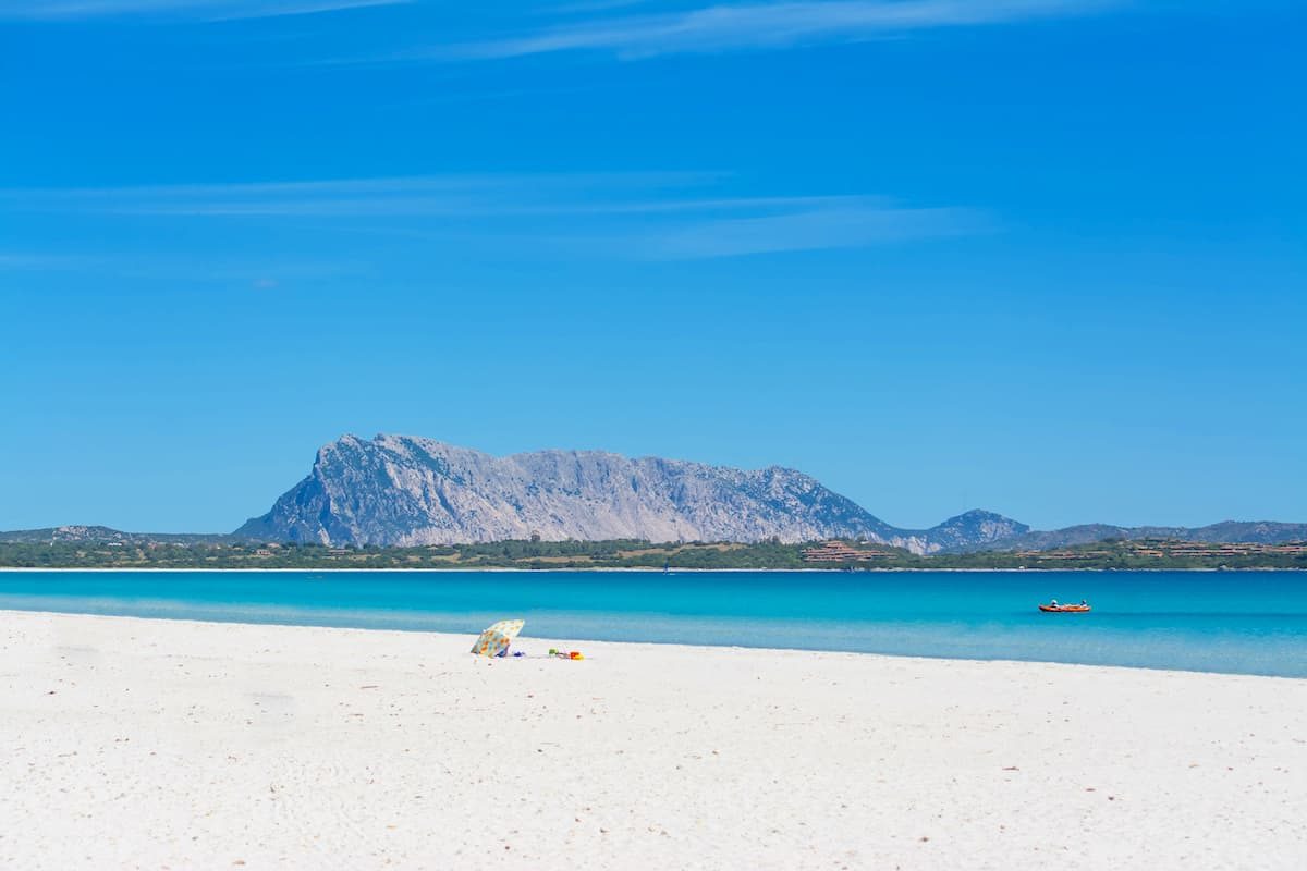 A splendid view of Isola Tavolara, seen from Spiaggia La Cinta, San Teodoro, Sardinia, Italy.