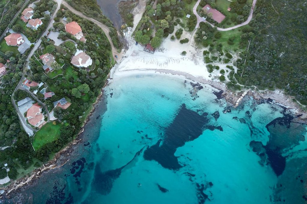 an aerial picture of Spiaggia di Sos Aranzos, Golfo Aranci, Olbia-Tempio, Sardinia, Italy.