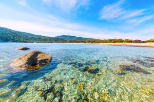 the beautiful beach of Spiaggia di Cala Pira near Villasimius in Sardinia, Italy.