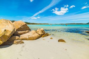 Friendly skies over Spiaggia di Lu Impostu, the third longest beach of San Teodoro.