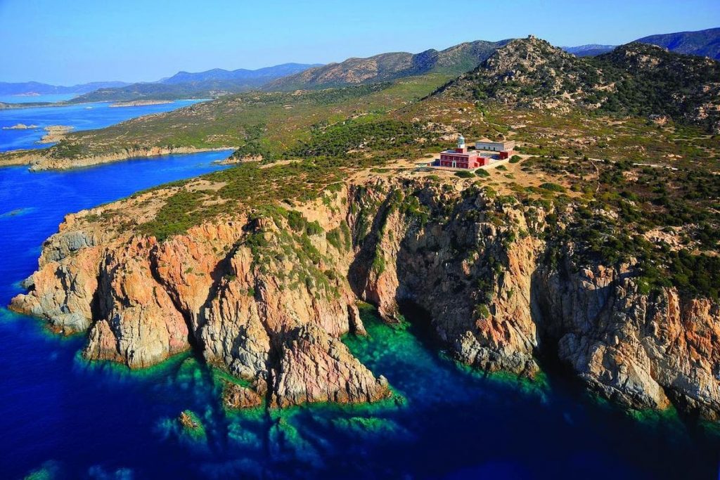 Faro Capo Spartivento, a lighthouse hotel in Chia, Sardinia, Italy.