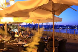 The outside terrace at Café Latino, in Alghero, north-west Sardinia, Italy.