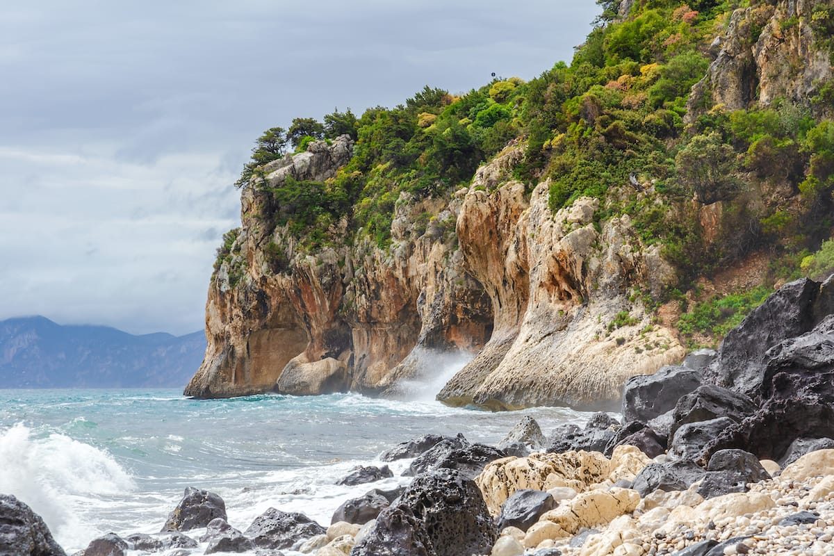 waves crashing on the shores of Cala Ziu Martine, near Dorgali, east Sardinia, Italy.