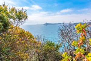 a splendid view of Faro Dell'Isola Dei Cavoli, seen from Spiaggia Cala Burroni in south Sardinia, Italy.