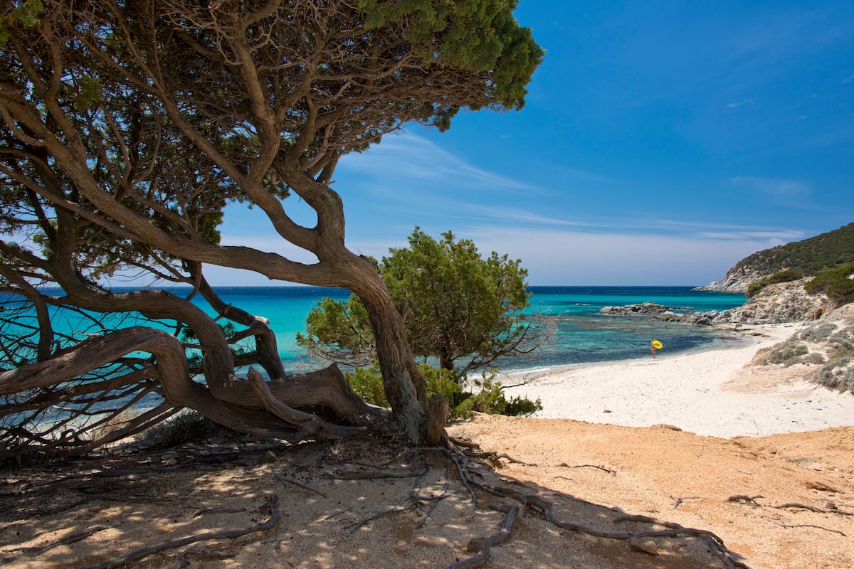 the middle section of spiaggia porto sa ruxi near villasimius sardinia