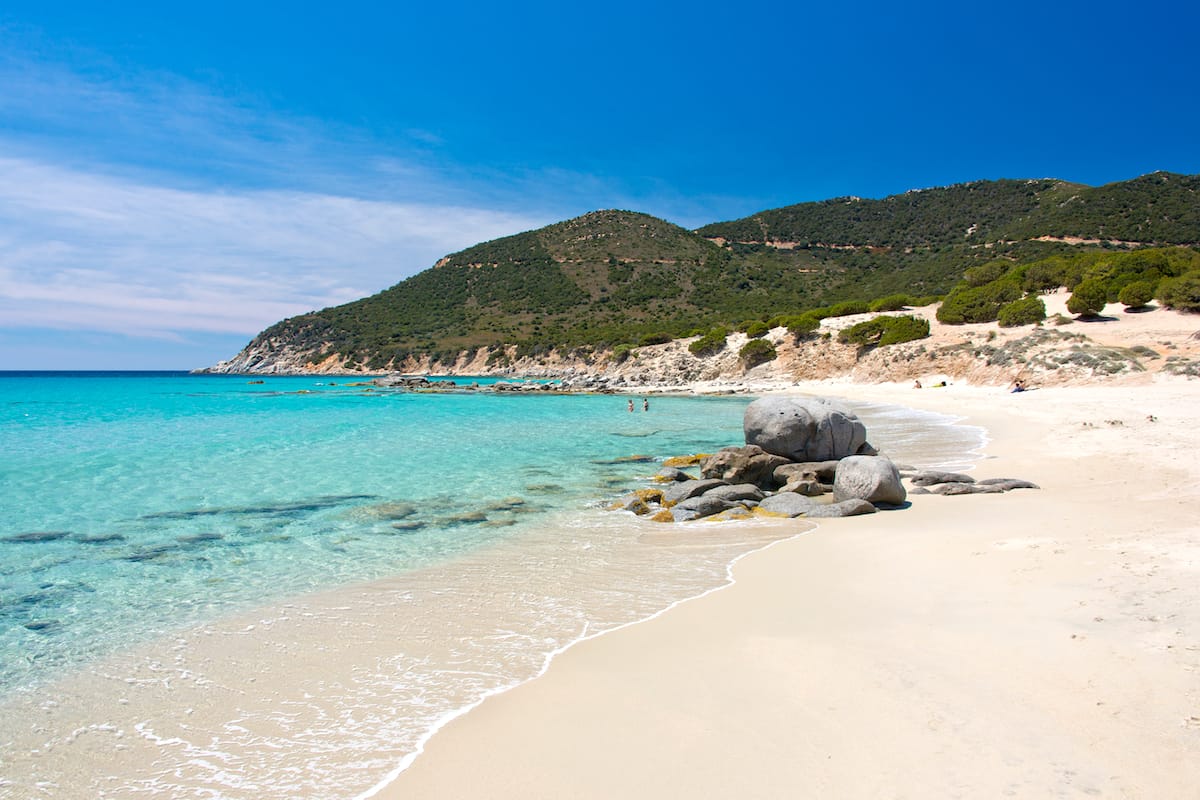 the west side of spiaggia porto sa ruxi near villasimius south sardinia