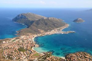 a bird's eye view of golfo aranci and capo figari