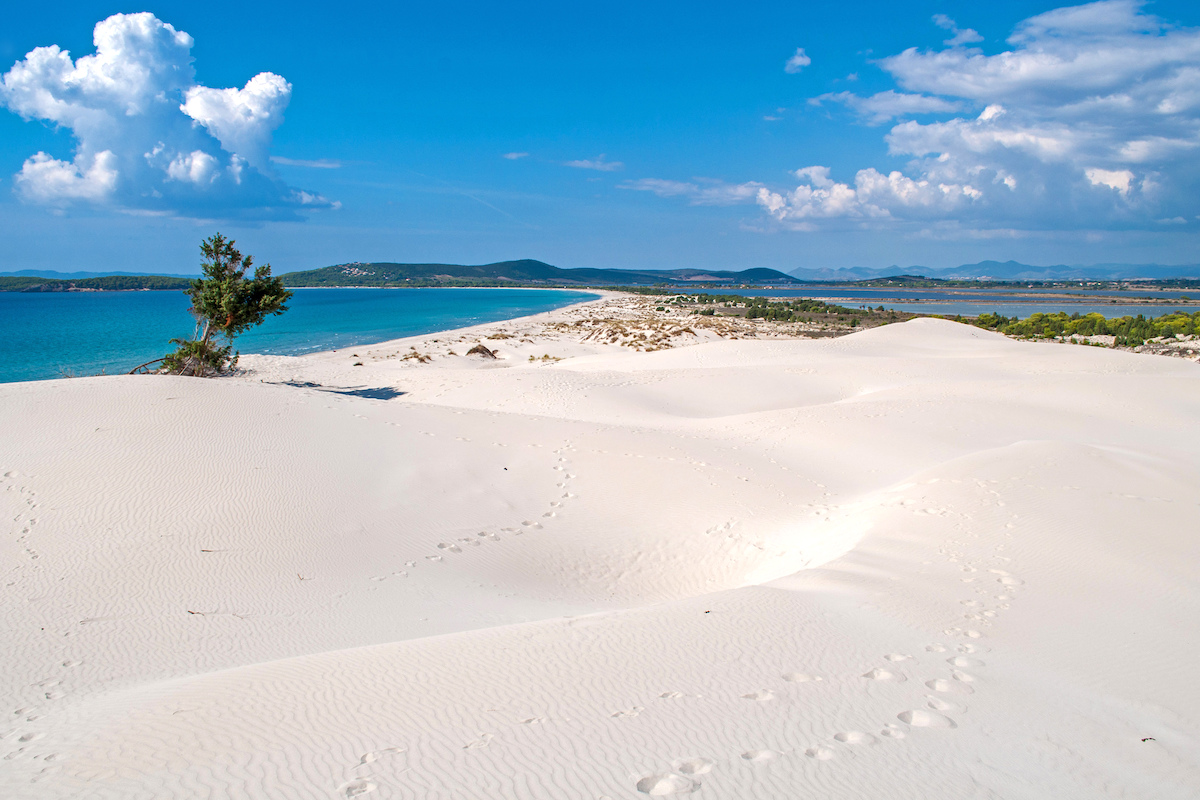 white sand dunes at spiaggia porto pino in south sardinia