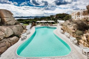 the outdoor swimming pool at the adult-only Grand Hotel Resort Ma&Ma on Isola Maddalena in Sardinia.