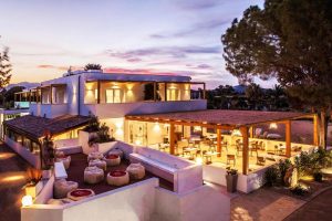 outside view of the terrace at the NOHA adults-only hotel in south Sardinia.