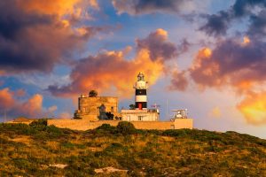 Faro di Capo Sant'Elia at sunset in Cagliari, south Sardinia, Italy.