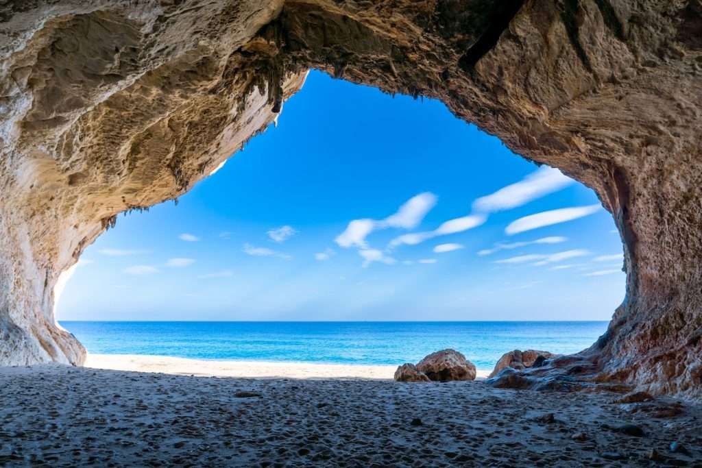 A view from one of the caves at Cala Luna, east Sardinia, Italy.