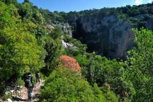 The scenery along the hiking path from Rifugio Cuiles Buchi Arta to Cala Luna, Gulf of Orosei, Sardinia, Italy.